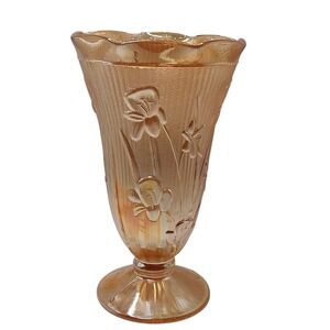Jeanette Carnival Glass Vase Marigold Herringbone Iris‎ Depression Glass MCM SEE
